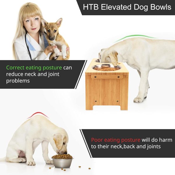 WYHTB Elevated Dog Bowl Bamboo Stand Stainless Steel Bowls-5
