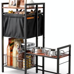 Lomivra Adjustable Dog Bowl Stand with Storage Elevated-0