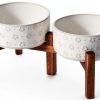 Havniva Ceramic Dog Bowls with Acacia Wood Stand Elevated-0