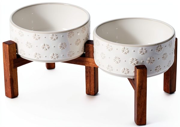 Havniva Ceramic Dog Bowls with Acacia Wood Stand Elevated-0