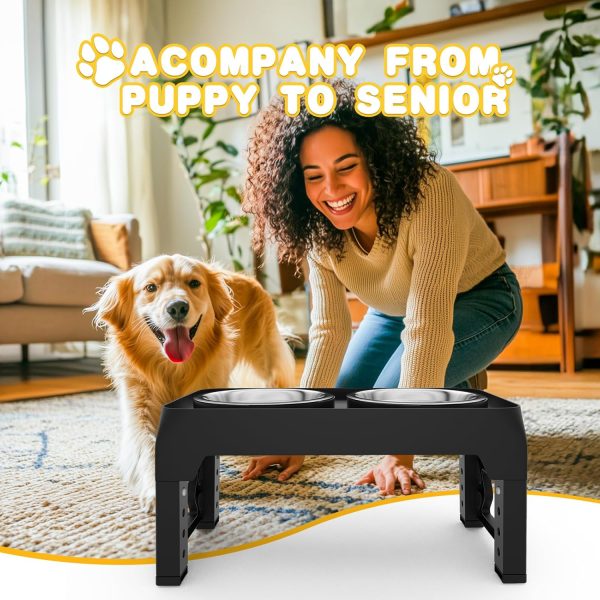 Mosesrein Elevated Dog Bowl Adjustable Height Stainless-6