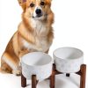 Havniva Ceramic Dog Bowls with Acacia Wood Stand Elevated-5