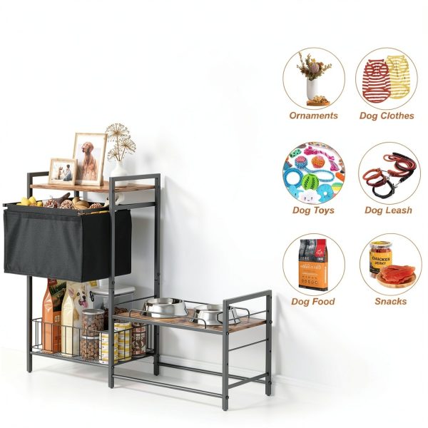 Lomivra Adjustable Dog Bowl Stand with Storage Elevated-4