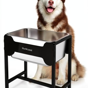 MeoWriental Raised Dog Water Bowl Stainless Steel Large-0