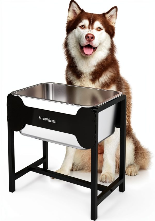 MeoWriental Raised Dog Water Bowl Stainless Steel Large-0