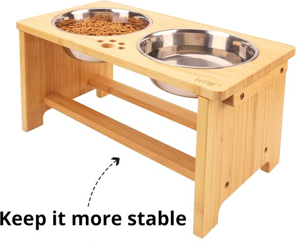 WYHTB Elevated Dog Bowl Bamboo Stand Stainless Steel Bowls-3