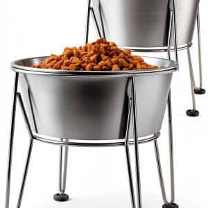 Wellbro Elevated Dog Bowl Stainless Steel Non Slip Base-0
