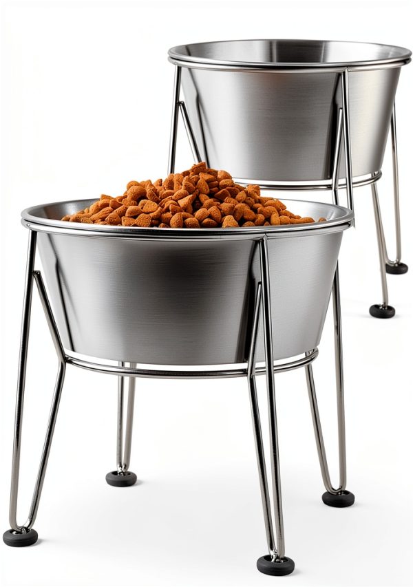 Wellbro Elevated Dog Bowl Stainless Steel Non Slip Base-0