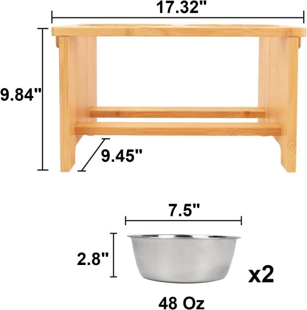 WYHTB Elevated Dog Bowl Bamboo Stand Stainless Steel Bowls-4