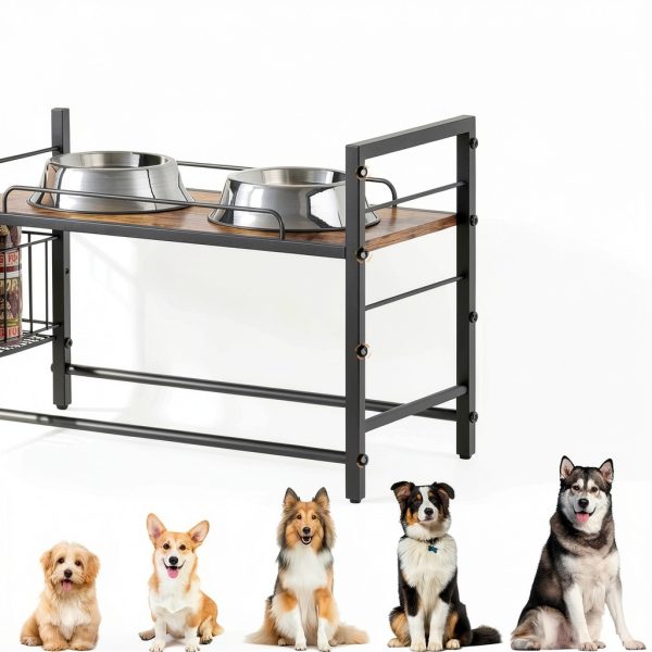 Lomivra Adjustable Dog Bowl Stand with Storage Elevated-2