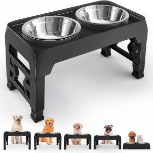 Mosesrein Elevated Dog Bowl Adjustable Height Stainless-0