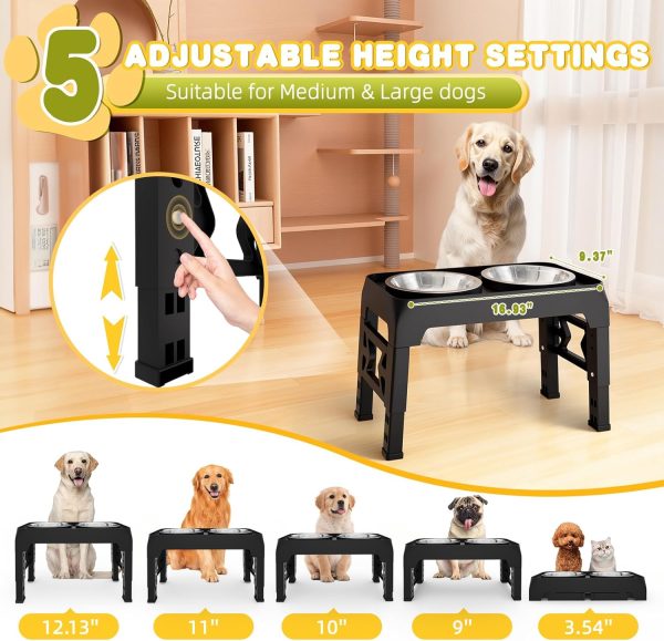 Mosesrein Elevated Dog Bowl Adjustable Height Stainless-1