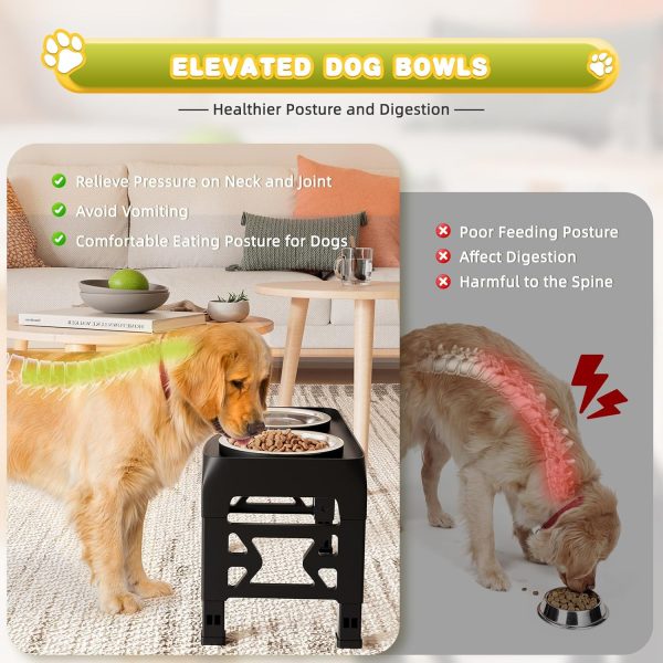 Mosesrein Elevated Dog Bowl Adjustable Height Stainless-2