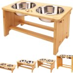 WYHTB Elevated Dog Bowl Bamboo Stand Stainless Steel Bowls-0