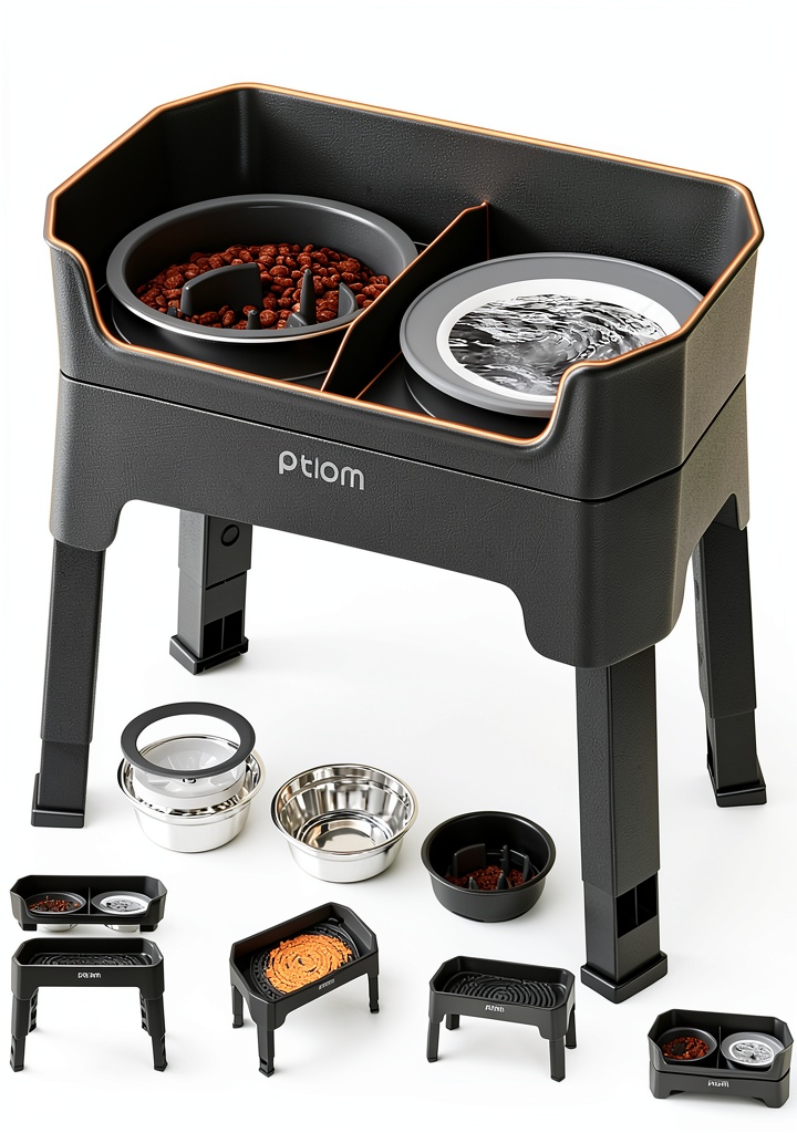 Elevated dog bowl set in a modern kitchen