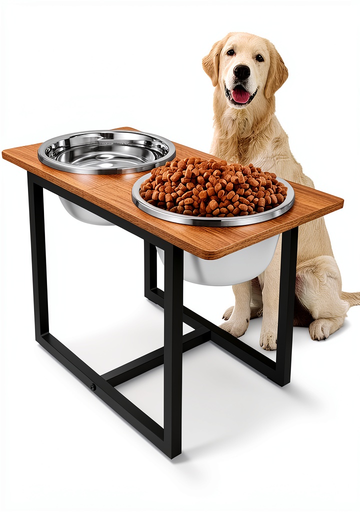 Installing Spacnom Elevated Dog Bowl Stand Wood Grain 3.5L on a kitchen countertop