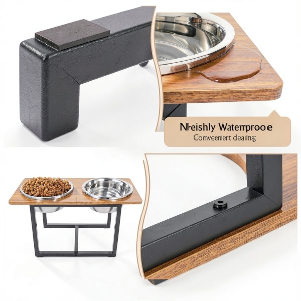 Spacnom Elevated Dog Bowl Stand Wood Grain 3.5L-4