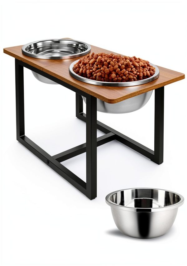 Spacnom Elevated Dog Bowl Stand Wood Grain 3.5L-1